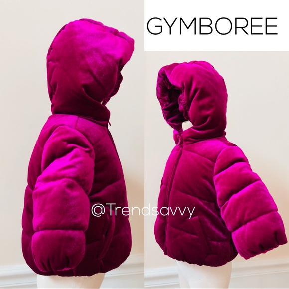 NWT Gymboree Pink Velvet Jacket Puffer Hoodie - Picture 2 of 8
